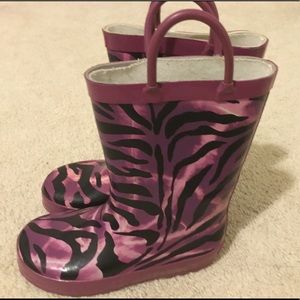 Purple zebra print rain boots